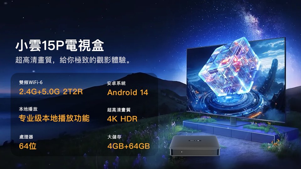 小雲15P 電視盒規格總結：Wi‑Fi 6、Android 14、4K HDR、4+64